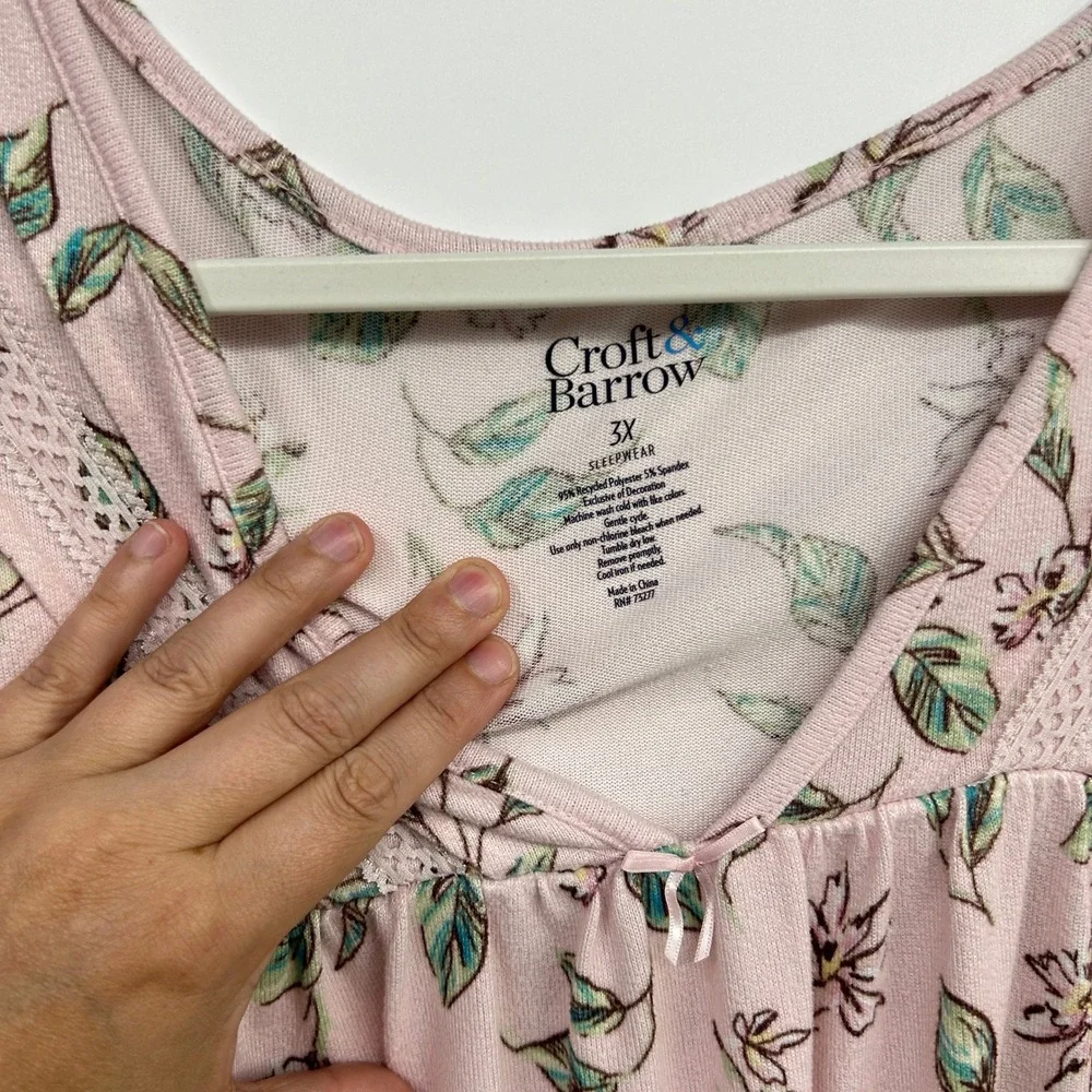 Croft & Barrow Floral Lace Trim Nightgown 3X Pink Cottagecore Loungewear Pockets